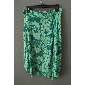 Prana Jessalyn Green Floral Faux Wrap Lined Skirt Soft Jersey Knit Women's M